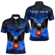 Load image into Gallery viewer, Personalized Blue Flame Eagle Custom Bowling Team Shirts For Mens, Fire Eagle Bowling League Jersey NQS9614