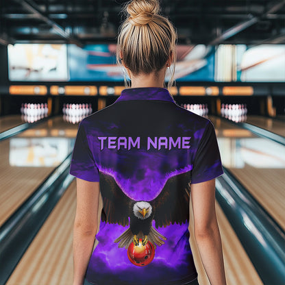 Personalized Purple Flame Eagle Custom Bowling Team Shirts For Women, Fire Eagle Bowling League Jersey NQS9615