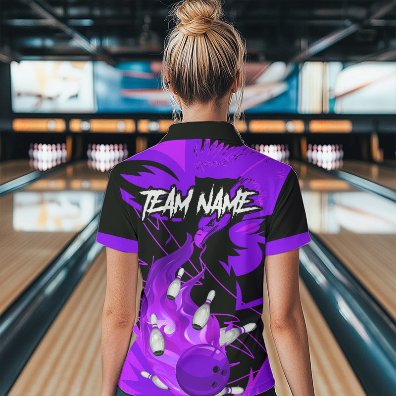 Eagle flame bowling ball and pins custom Women Bowling Shirts, team bowling jerseys | Purple NQS9617