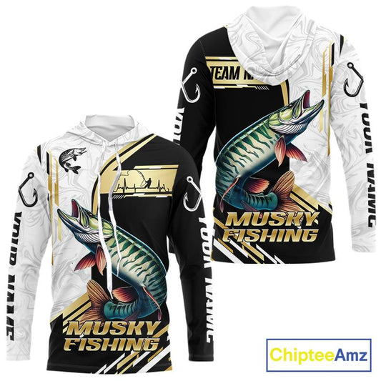 Personalized Musky fishing shirts Custom sun protection Muskie fishing team jerseys | Gold NQS11689