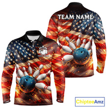 Load image into Gallery viewer, American Flag Bowling Ball and pins Bowling Shirts for Men Custom Patriotic Bowling Team jerseys NQS11698