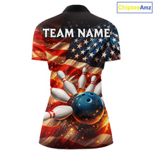 Load image into Gallery viewer, American Flag Bowling Ball and pins Bowling Shirts for Women Custom Patriotic Bowling Team jerseys NQS11698