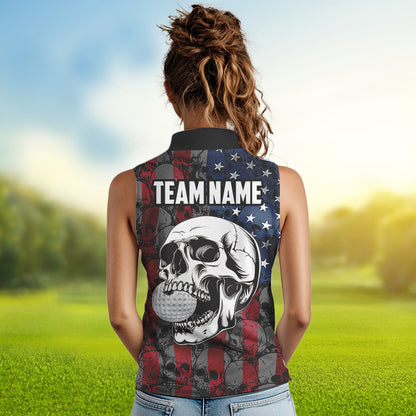 American Flag Skull Camo womens golf shirts sleeveless Custom patriotic golf team women's golf tanks NQS9791