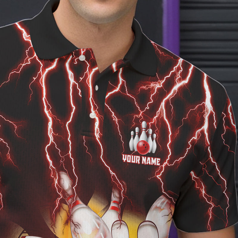 Personalized Red Lightning Thunder Bowling Shirt For Men Custom Bowling Team bowling attire for men NQS9793