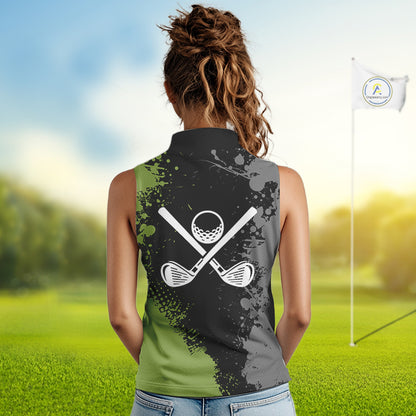 Black and Green Camo Sleeveless Golf Polo shirt for Women Custom golf team uniform golf outfit NQS9797