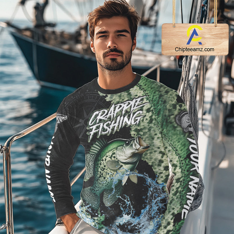 Personalized Crappie Fishing green scales compass fishing shirts Custom tournament fishing jerseys NQS11154