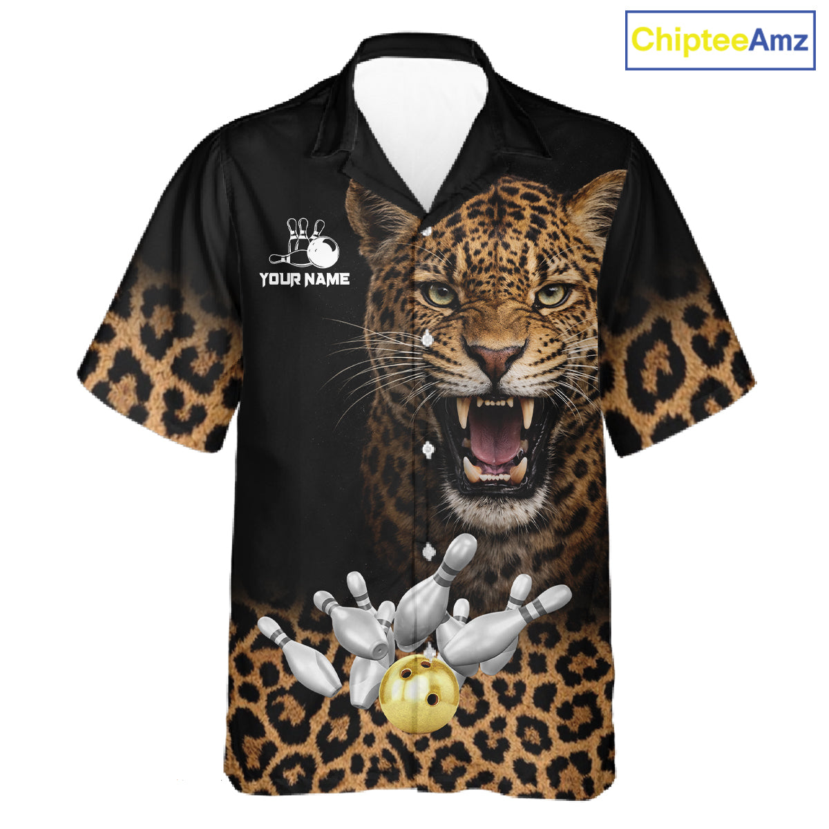 Custom Leopard Hawaiian Bowling Jerseys, Personalized Leopard Bowling Team Button-up shirts NQS11570