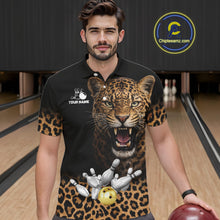 Load image into Gallery viewer, Custom Leopard Bowling Polo, Quarter Zip Jerseys for Men, Personalized Leopard Bowling Team shirts NQS11570