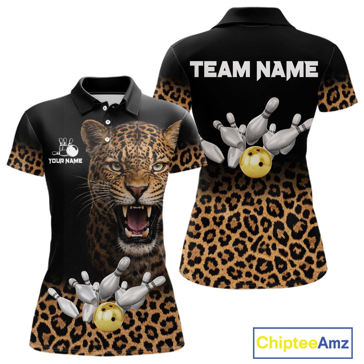 Custom Leopard Bowling Polo, Quarter Zip Jerseys for Women, Personalized Leopard Bowling Team shirts NQS11570