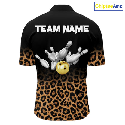 Custom Leopard Bowling Polo, Quarter Zip Jerseys for Men, Personalized Leopard Bowling Team shirts NQS11570