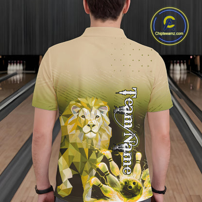 Yellow Lightning Lion Bowling Polo, Quarter Zip Shirts for Men Custom Lion Bowling Team jerseys NQS11569