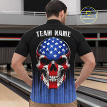 Load image into Gallery viewer, Black and Blue American Flag Skull Bowling Shirts for Men Custom Patriotic Bowling Team jerseys NQS11699