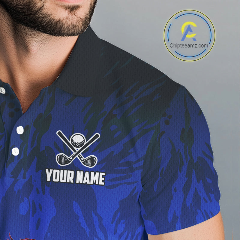 Funny Flamingo Blue camo flame golf ball Mens Golf Polo Shirts Custom Flamingo Golf attire for men NQS9800