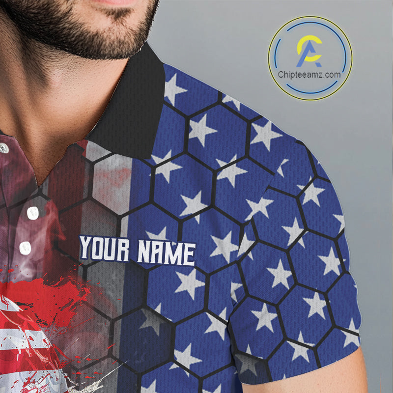 Smoke Golf ball American Flag pattern Mens Golf Polo Shirts Custom Patriotic Golf attire for men NQS9801