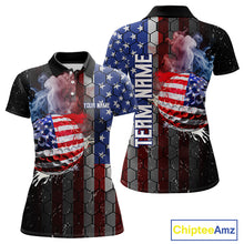 Load image into Gallery viewer, Smoke Golf ball American Flag pattern Women Golf Polo Shirts Custom Patriotic Golf attire for ladies NQS9801