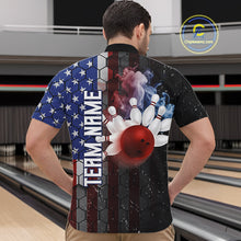 Load image into Gallery viewer, Smoke American Flag Vintage Bowling Polo, 1/4 Zip Shirts For Men Custom Patriotic Bowling Team jerseys NQS9802