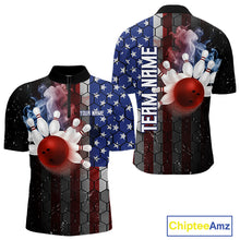 Load image into Gallery viewer, Smoke American Flag Vintage Bowling Polo, 1/4 Zip Shirts For Men Custom Patriotic Bowling Team jerseys NQS9802
