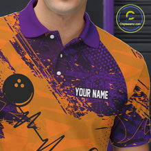 Load image into Gallery viewer, Orange &amp; Purple Grunge Camo Heartbeat Bowling Polo, 1/4 Zip Shirt For Men Custom Bowling Team Jersey NQS10039