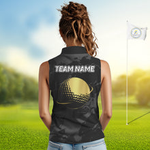 Load image into Gallery viewer, Black &amp; Gold Eagle sleeveless golf polo shirts custom Women's golf team shirt, personalized golf gift NQS10208