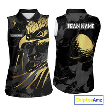 Load image into Gallery viewer, Black &amp; Gold Eagle sleeveless golf polo shirts custom Women's golf team shirt, personalized golf gift NQS10208