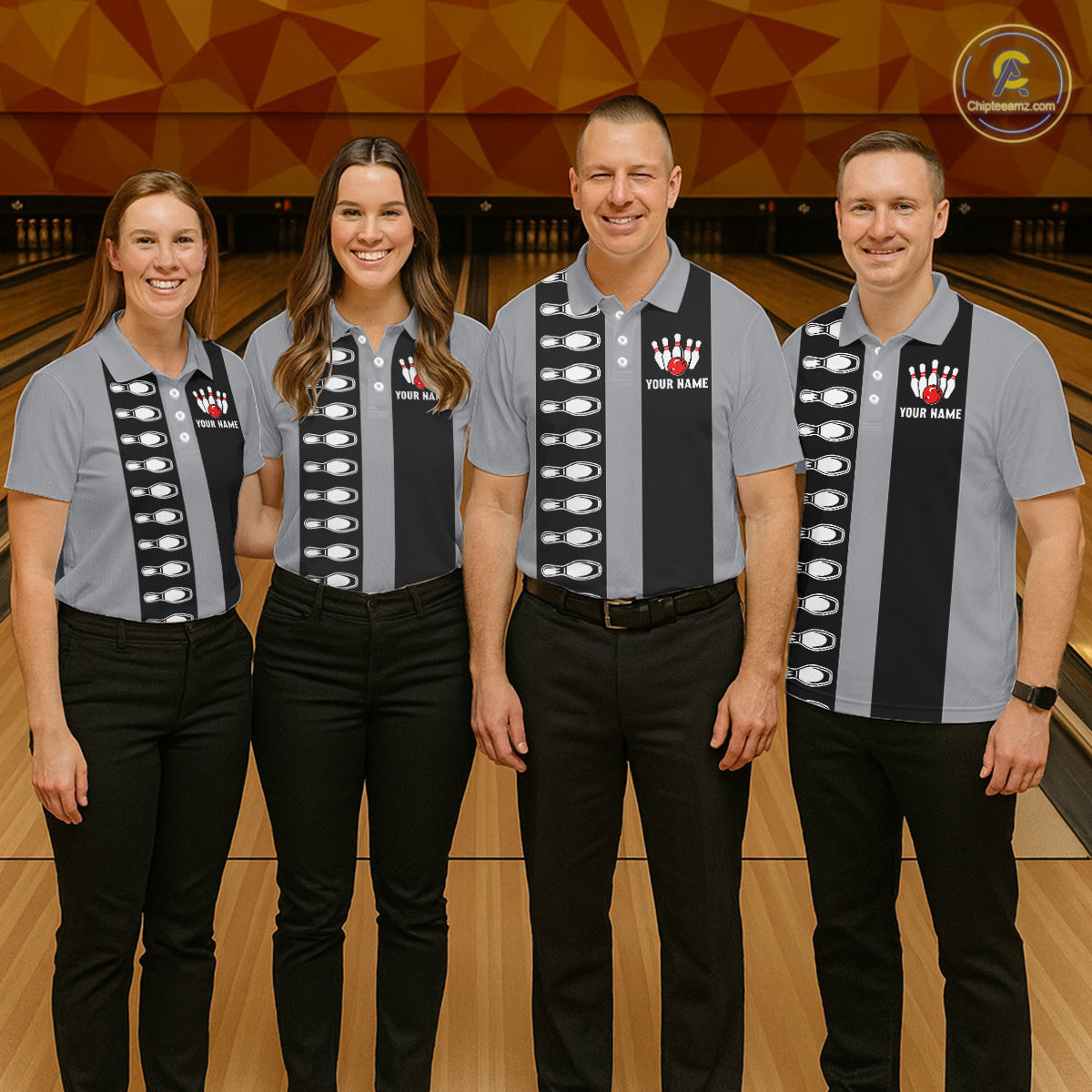 Black and Gray Retro Bowling Polo, Quarter Zip Shirts For Men Custom Vintage Bowling Team Jerseys NQS11156