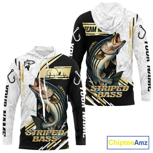 Personalized Striped Bass fishing shirts Custom sun protection striper fishing team jerseys | Gold NQS11159