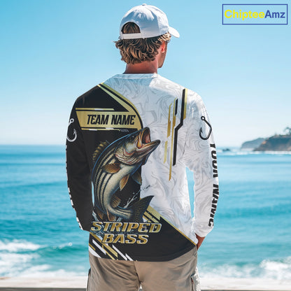 Personalized Striped Bass fishing shirts Custom sun protection striper fishing team jerseys | Gold NQS11159