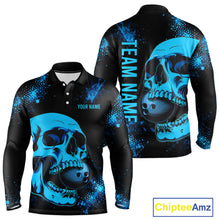 Load image into Gallery viewer, Black and Blue Skull bowling shirts for men Custom Skull team bowling shirts uniforms, bowling outfit NQS11573