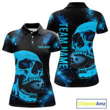 Load image into Gallery viewer, Black and Blue Skull bowling shirts for Women Custom Skull team bowling uniforms, bowling outfit NQS11573