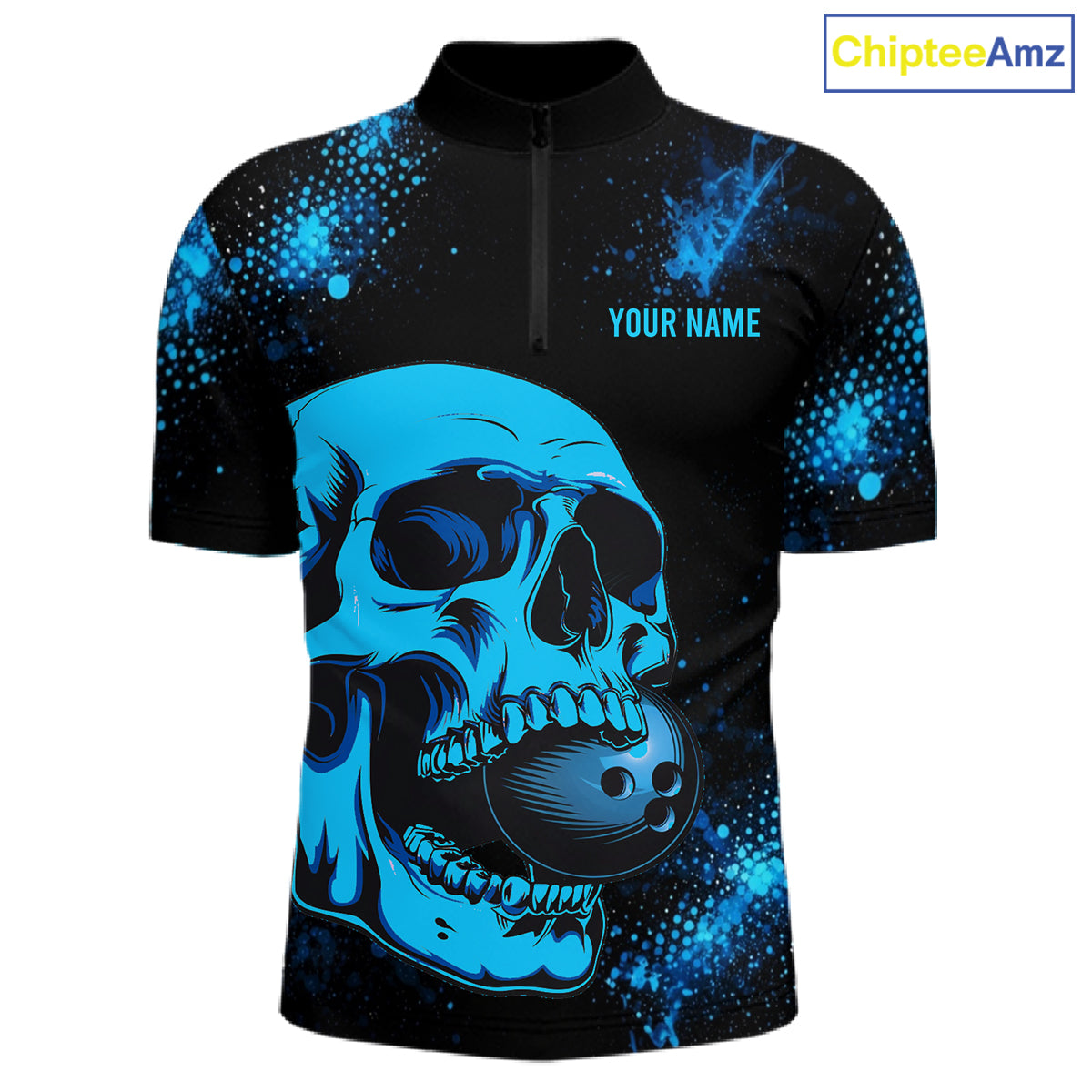 Black and Blue Skull bowling shirts for men Custom Skull team bowling shirts uniforms, bowling outfit NQS11573