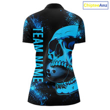 Load image into Gallery viewer, Black and Blue Skull bowling shirts for Women Custom Skull team bowling uniforms, bowling outfit NQS11573