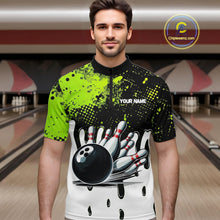 Load image into Gallery viewer, Black and Green Flame Skull Bowling Polo, 1/4 Zip Shirts for Men Custom Bowling Team League Jersey NQS11703