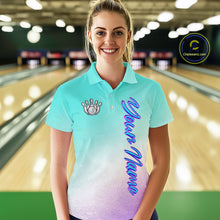 Load image into Gallery viewer, Custom Cyan Blue And Purple Glitter Butterfly Women Bowling Team Shirts, Ladies Bowling League Shirt NQS11704