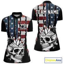 Load image into Gallery viewer, Vintage American Flag retro skull bowling shirts for Women Custom patriotic Bowling Team Outfit NQS10048