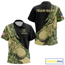 Load image into Gallery viewer, Kid Golf polo shirts flame golf ball Custom green camo Golf attire For Kid, personalized golf gifts NQS10052