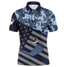 Load image into Gallery viewer, Blue Camo American flag Men golf polo shirts custom patriotic men's golf clothing, cool golf gifts NQS8396