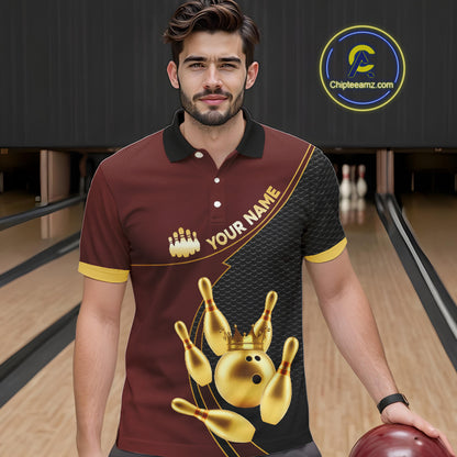 Red and Gold Bowling shirts for men Custom Team Bowling Polo, 1/4 zip Shirt bowlers Outfit NQS10973