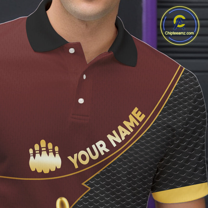 Red and Gold Bowling shirts for men Custom Team Bowling Polo, 1/4 zip Shirt bowlers Outfit NQS10973