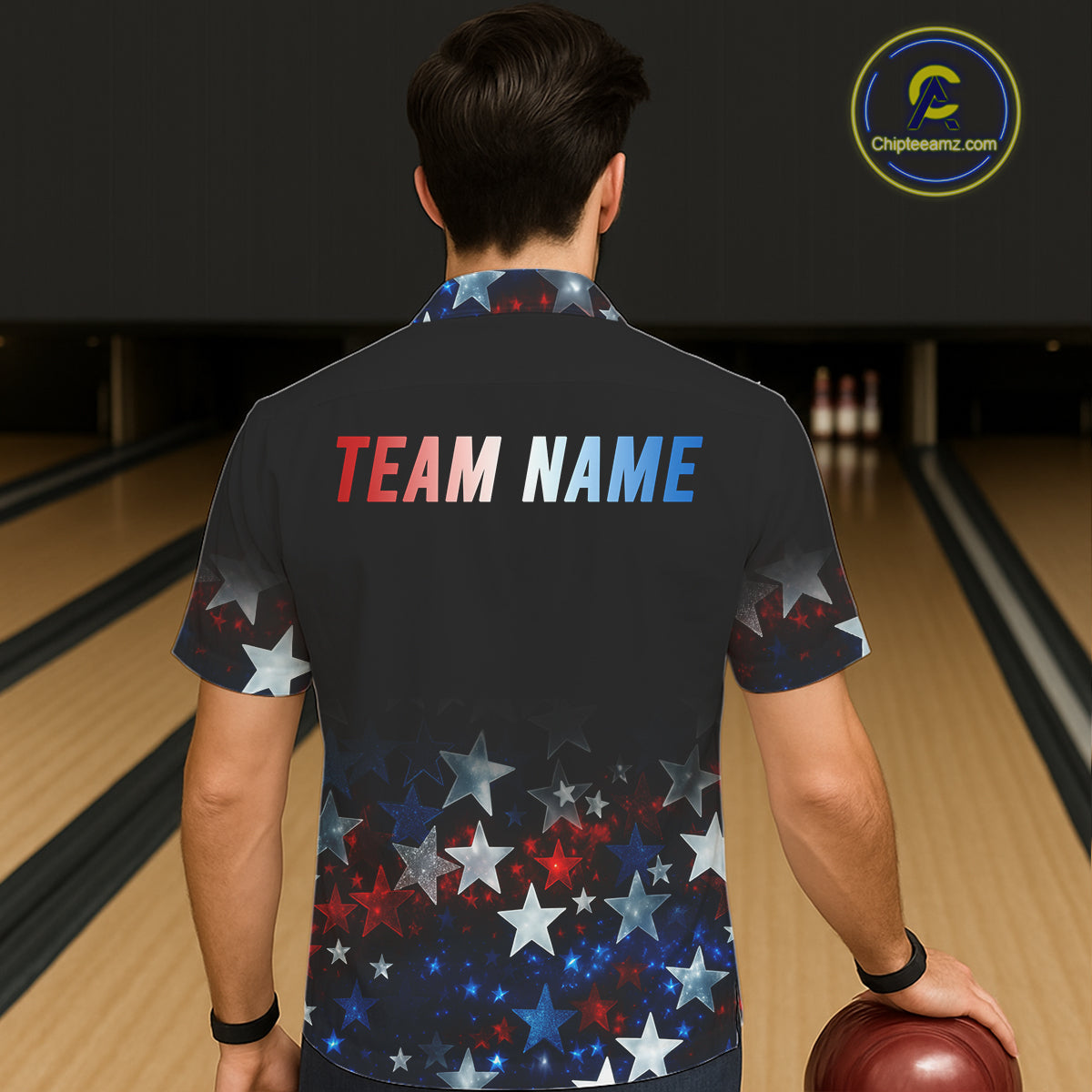 Personalized Red, White and Blue Stars Pattern Bowling Team Hawaiian Shirts Patriotic Bowling Gifts NQS11169