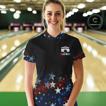 Load image into Gallery viewer, Personalized Red, White and Blue Stars Pattern Bowling Team Shirts For Women Patriotic Bowling Gifts NQS11169