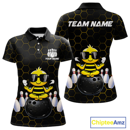 Black and Gold Funny Bee Bowling Shirts for Women Custom Team Bowling Jerseys, Gift For Bowlers NQS11582