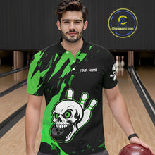 Load image into Gallery viewer, Black and Green Skull Bowling Shirts for Men Custom Team bowling jersey, gift for bowlers NQS11709