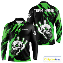 Load image into Gallery viewer, Black and Green Skull Bowling Shirts for Men Custom Team bowling jersey, gift for bowlers NQS11709