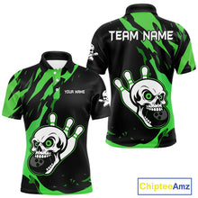 Load image into Gallery viewer, Black and Green Skull Bowling Shirts for Men Custom Team bowling jersey, gift for bowlers NQS11709