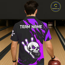Load image into Gallery viewer, Black and Purple Skull Bowling Button-up Shirt Custom Team bowling Hawaiian jersey, gift for bowlers NQS11710