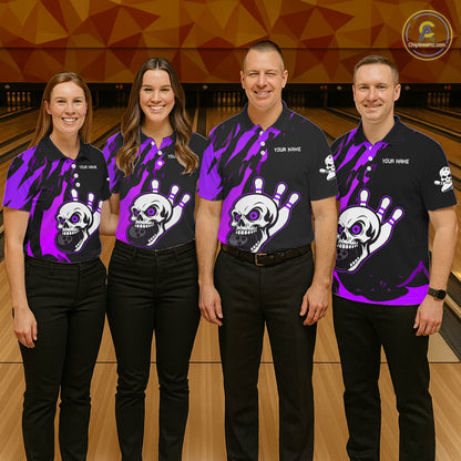 Black and Purple Skull Bowling Shirts for Women Custom Team bowling jersey, gift for bowlers NQS11710