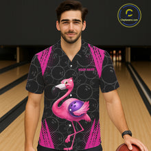 Load image into Gallery viewer, Funny Pink Flamingo Black Bowling Camo Bowling Button-up Shirt Custom Flamingo Team bowling outfit NQS11716