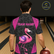 Load image into Gallery viewer, Funny Pink Flamingo Black Bowling Camo Bowling Button-up Shirt Custom Flamingo Team bowling outfit NQS11716