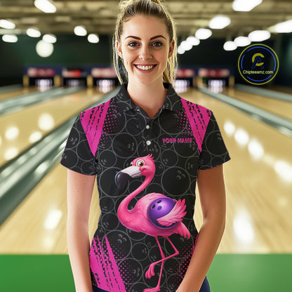 Funny Pink Flamingo Black Bowling Camo Bowling Shirts for Women Custom Flamingo Team bowling outfit NQS11716