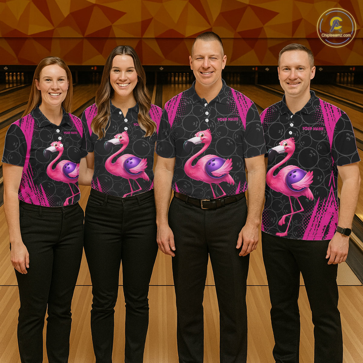 Funny Pink Flamingo Black Bowling Camo Bowling Shirts for Men Custom Flamingo Team bowling outfit NQS11716